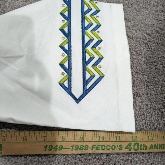 Bob Mackie Womens White Zip Zag Embroidered Button Front Twill Jacket Size 1X - Picture 6 of 9